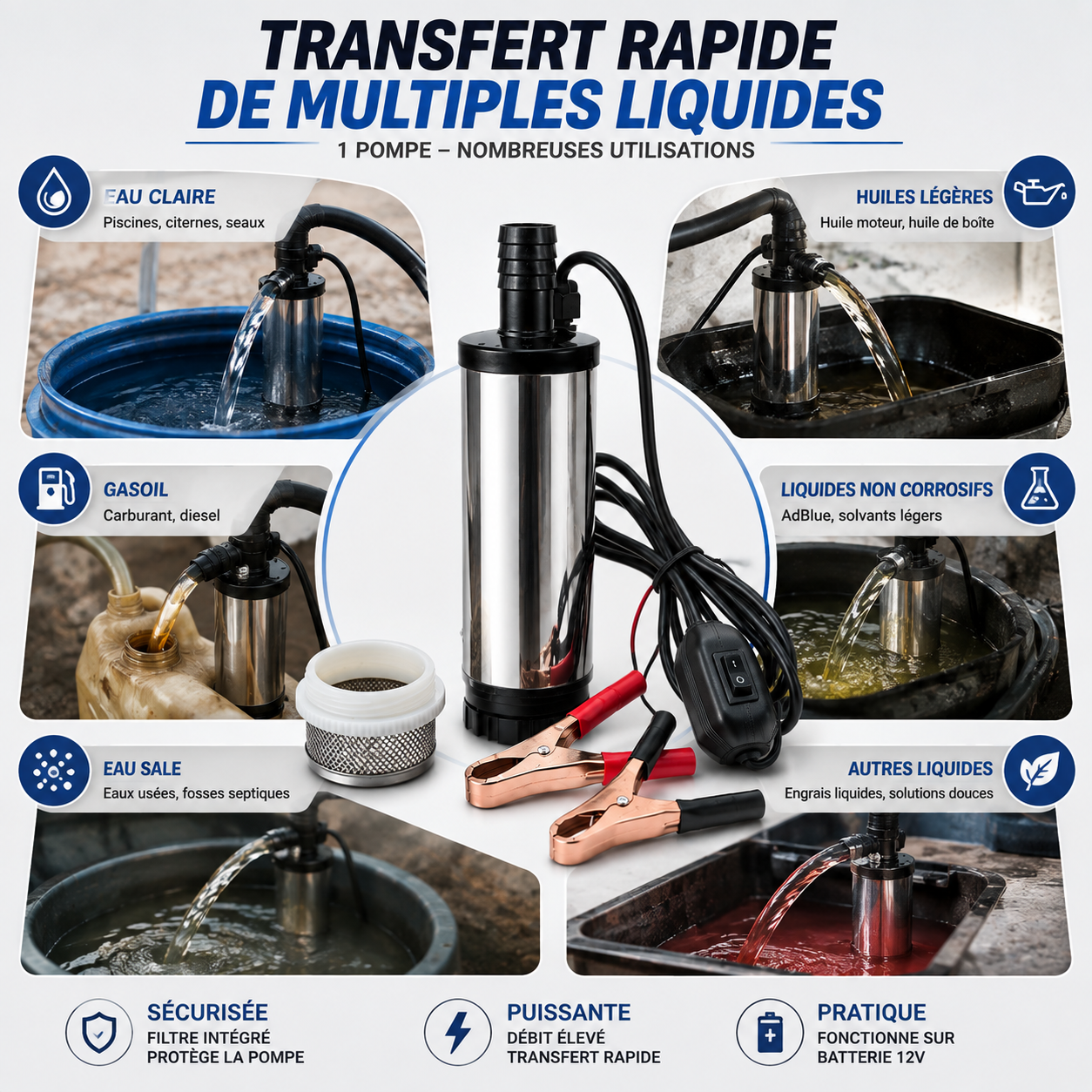 Pompe de Transfert 12V – Gasoil & Liquides