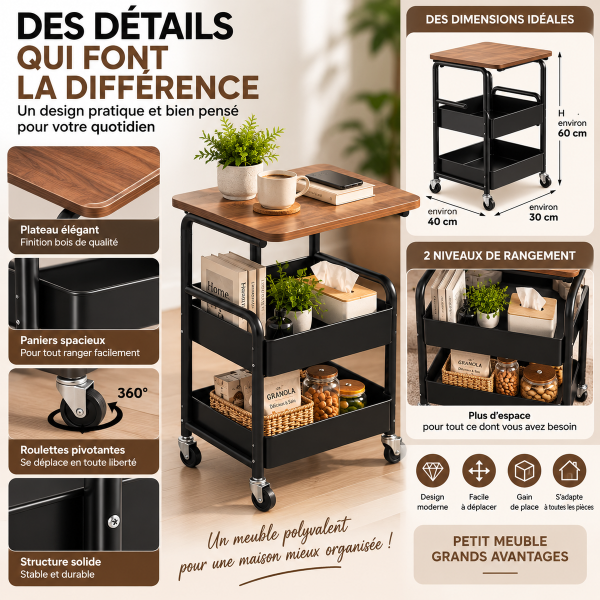 Meuble 3 Niveaux Pour Salon Chambre Bureau Et Cuisine
