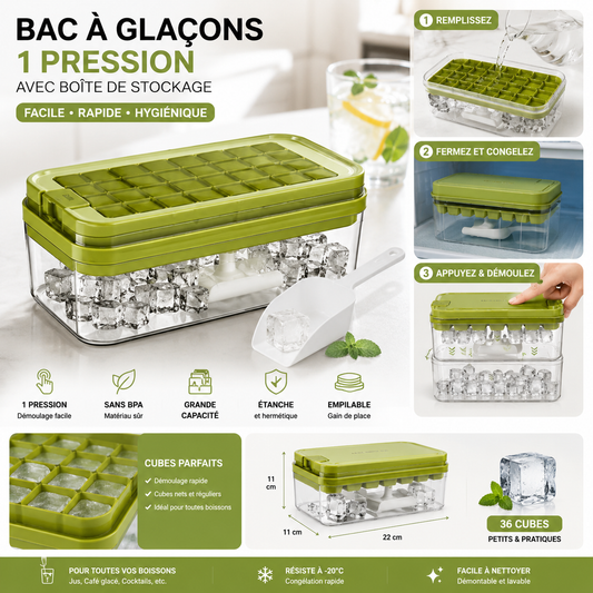 Bac à Glaçons Premium avec Boîte de Stockage – Démoulage en 1 Pression