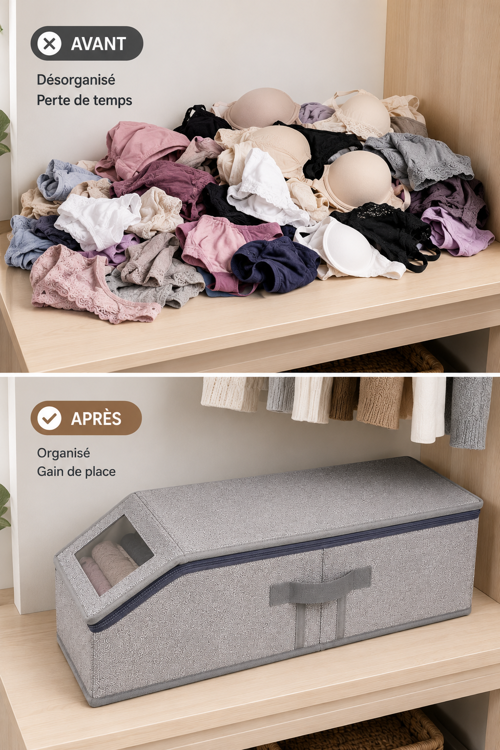 Boîte de Rangement Pliable Grande Capacité avec Fenêtre Transparente