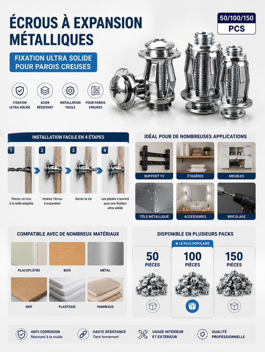 Chevilles à Expansion Pétale Universelles – Fixation Murale Robuste pour Rideaux, Étagères & Cloisons (Lot de Plusieurs Pièces)
