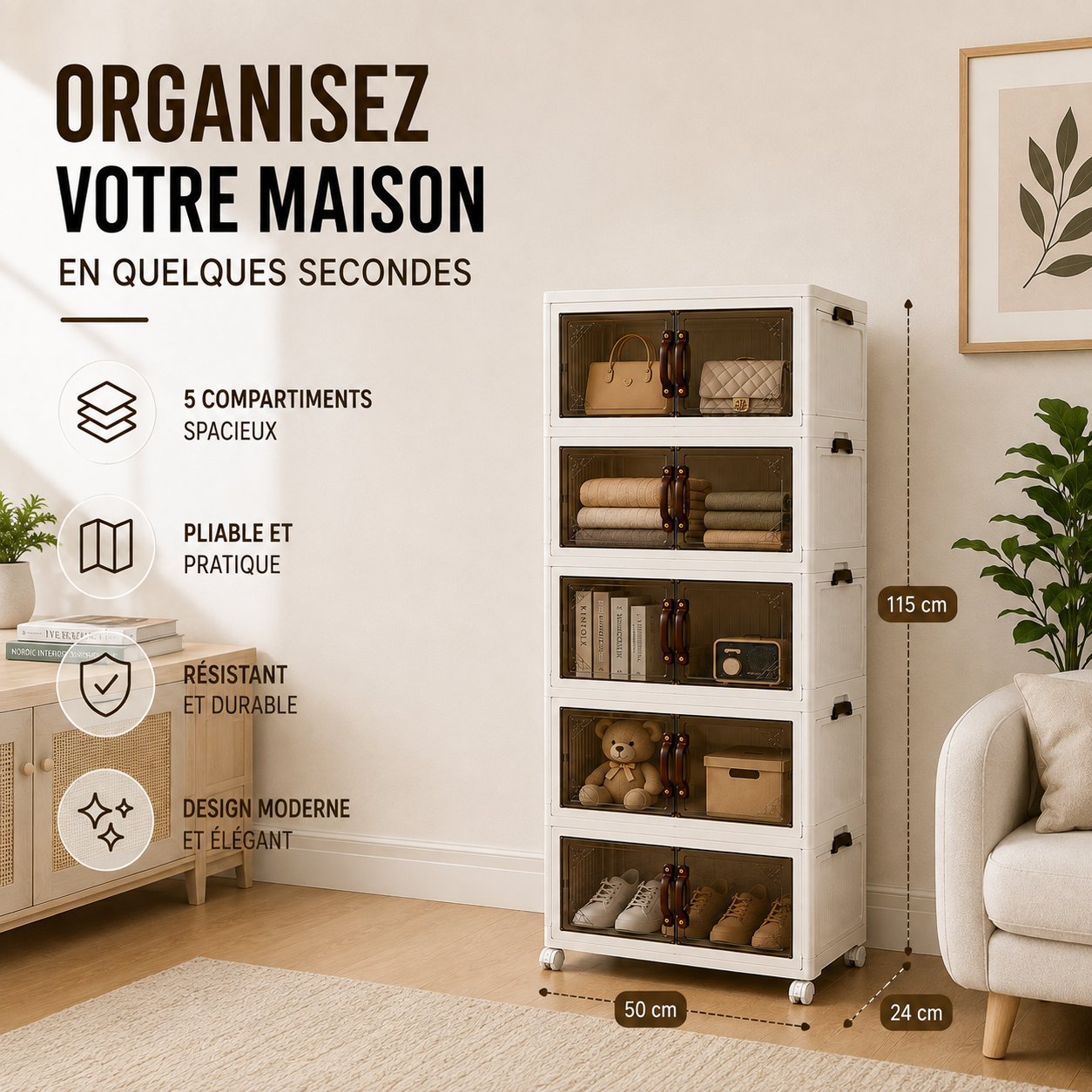 Armoire de Rangement Pliante 5 Niveaux