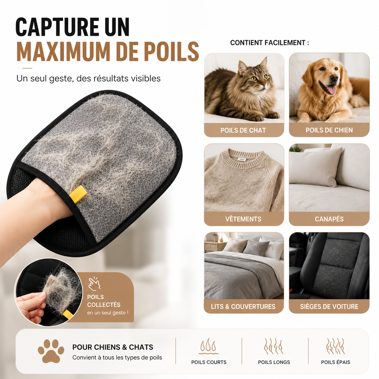 Gant Attrape-Poils Réutilisable – Chiens & Chats