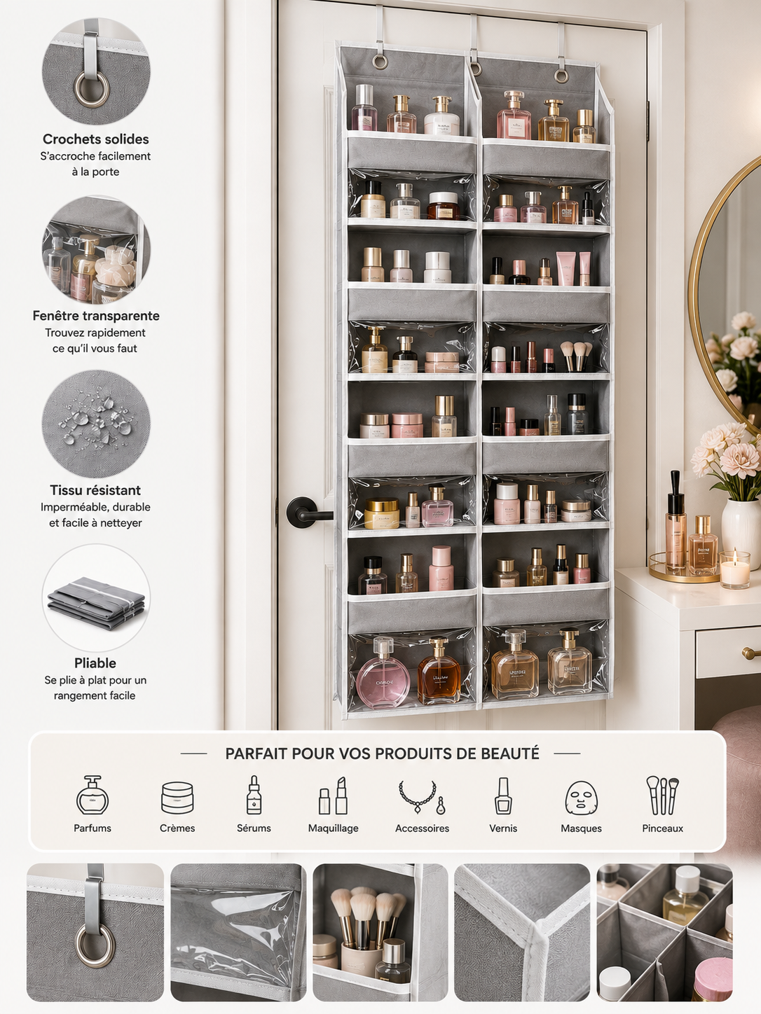 Organisateur Suspendu Multi-Poches pour Porte – Rangement Gain de Place