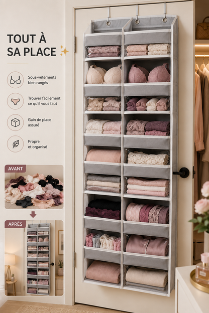 Organisateur Suspendu Multi-Poches pour Porte – Rangement Gain de Place