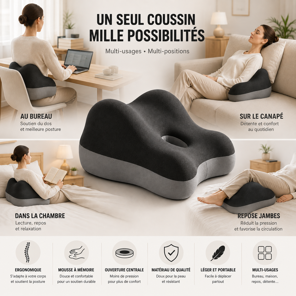 Coussin Ergonomique Multi-Positions – Confort & Soutien