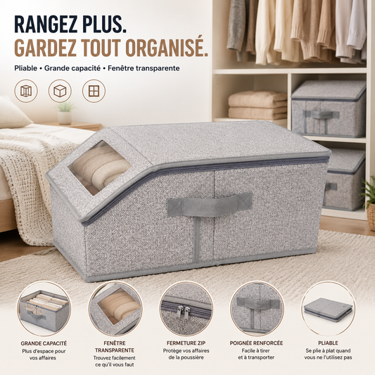 Boîte de Rangement Pliable Grande Capacité avec Fenêtre Transparente