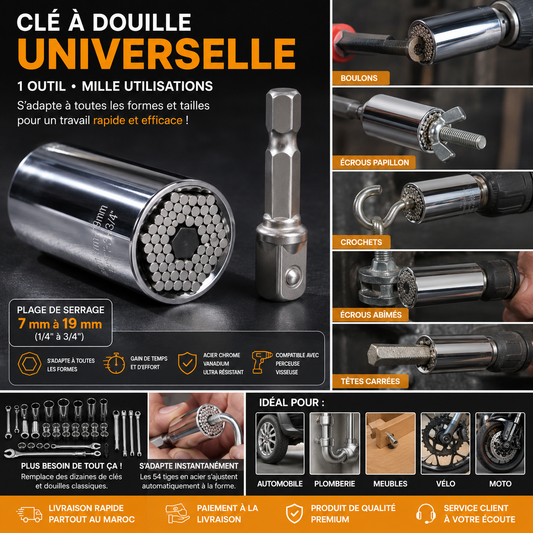 Douille Universelle Réglable – Compatible Perceuse, Visseuse & Clé à Cliquet