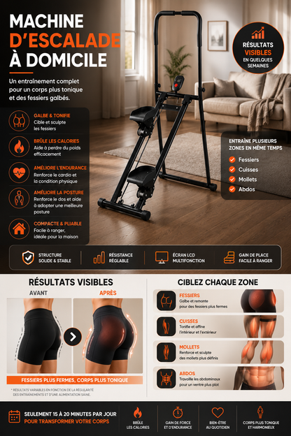 Machine d'Escalade Fitness Pliable – Fessiers Galbés & Perte de Poids à Domicile