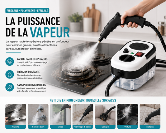 Nettoyeur Vapeur Haute Pression Portable 1500W – Nettoyage Professionnel Sans Produits Chimiques