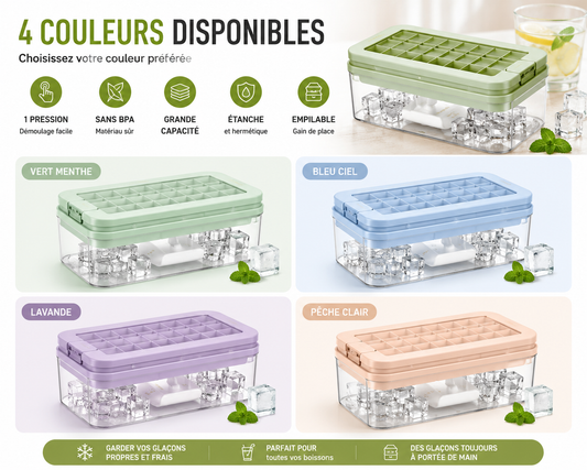 Bac à Glaçons Premium avec Boîte de Stockage – Démoulage en 1 Pression