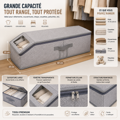 Boîte de Rangement Pliable Grande Capacité avec Fenêtre Transparente